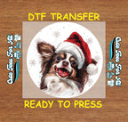 Christmas Long Haired Dog Santa Hat DTF Transfer – Ready to Press Iron On Heat Transfer for DIY Shirts 12020