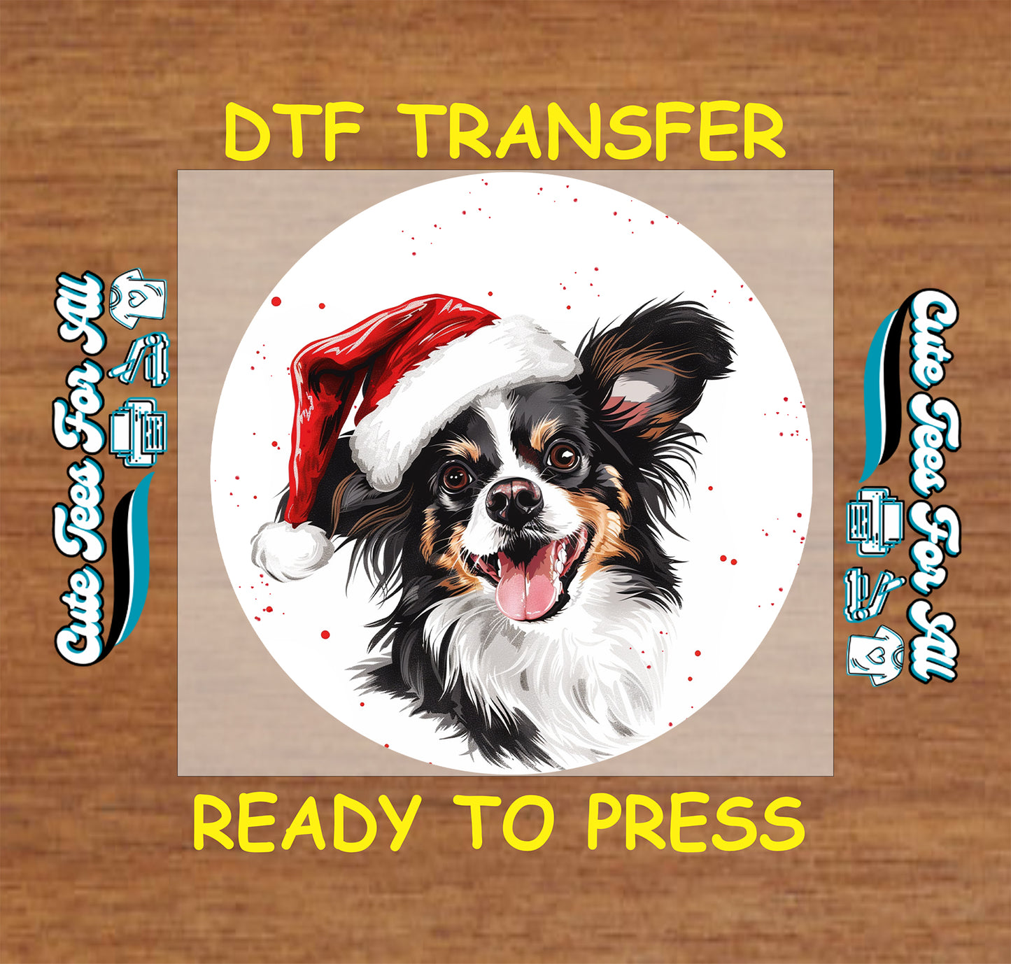 christmas papillon dog santa hat ready to press dtf iron on heat transfer for diy shirts