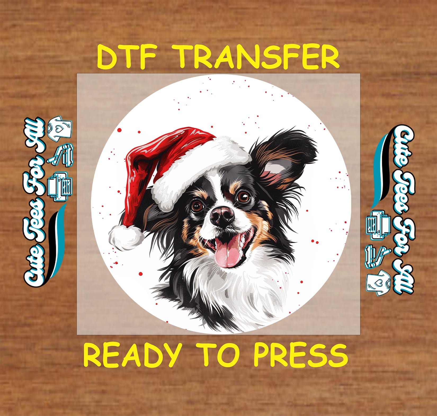 christmas papillon dog santa hat ready to press dtf iron on heat transfer for diy shirts