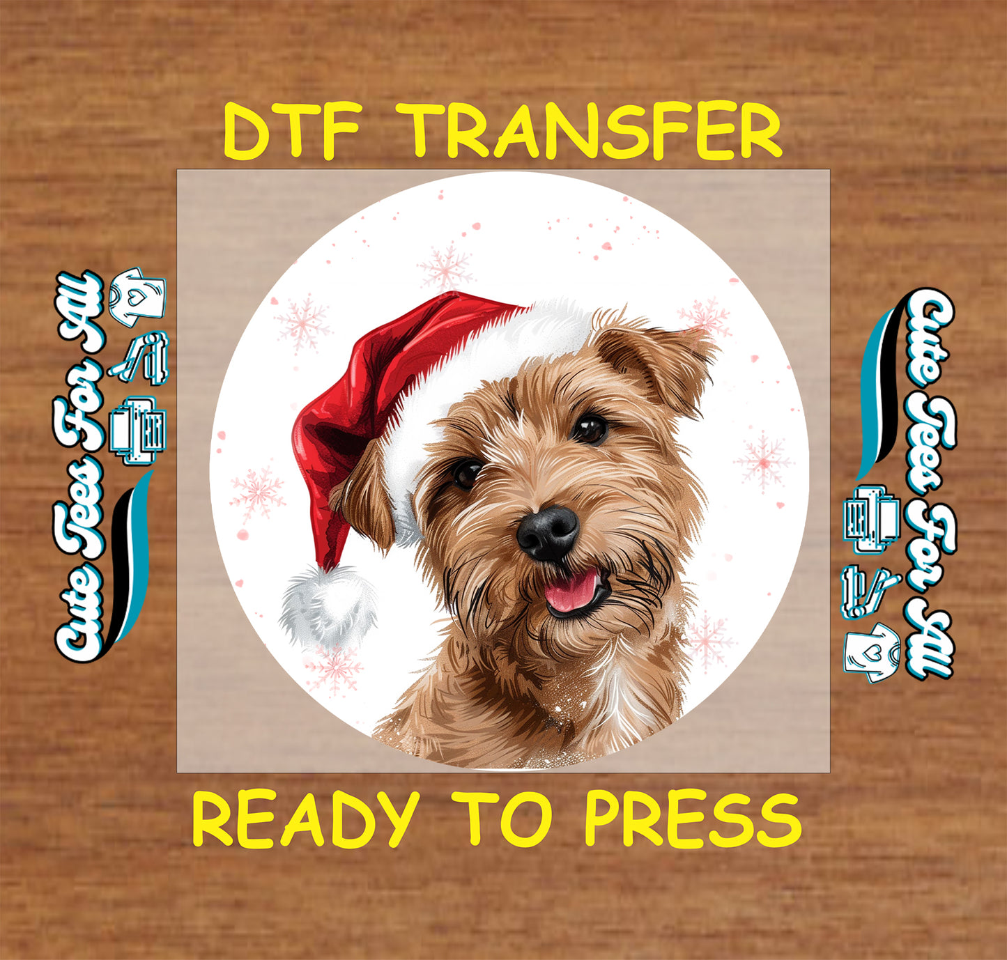 christmas terrier dog santa hat ready to press dtf iron on heat transfer for diy shirts