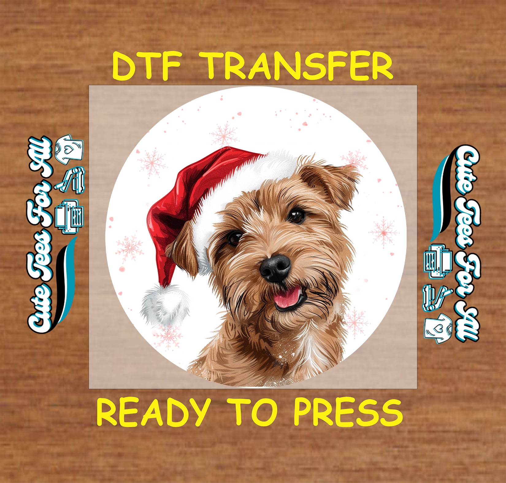 christmas terrier dog santa hat ready to press dtf iron on heat transfer for diy shirts