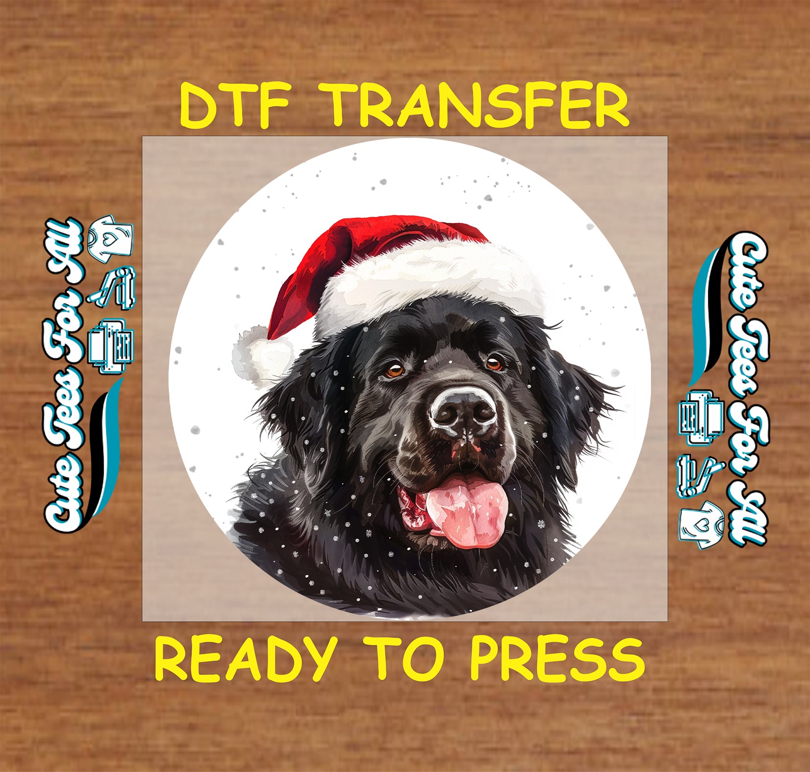 christmas black dog santa hat ready to press dtf iron on heat transfer for diy shirts
