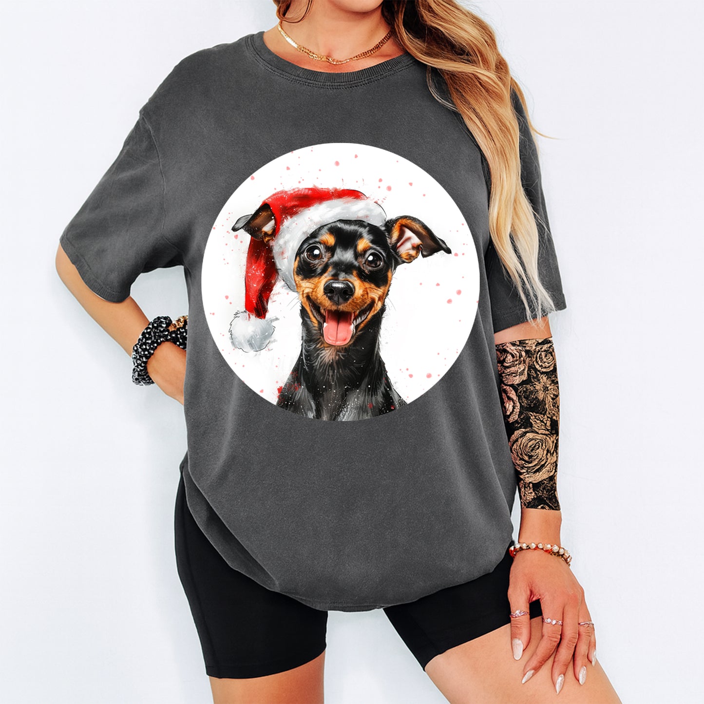 Christmas Mini Dog Santa Hat DTF Transfer – Ready to Press Iron On Heat Transfer for DIY Shirts 12028