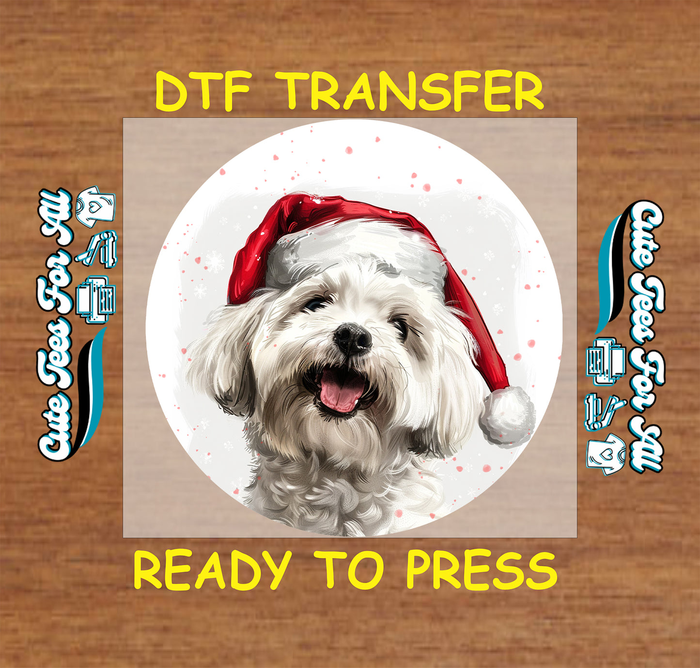 white fluffy dog santa hat christmas ready to press dtf iron on heat transfer for diy shirts