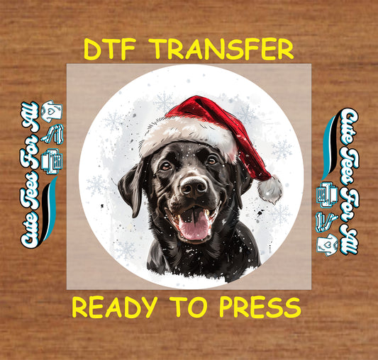 christmas black lab santa hat ready to press dtf iron on heat transfer for diy shirts