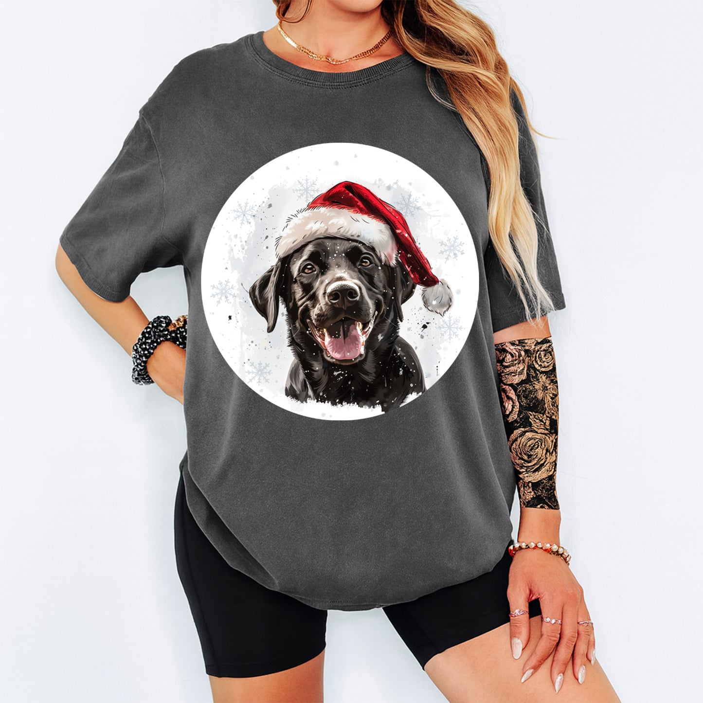 Christmas Dog DTF Transfer – Santa Hat Black Labrador Ready to Press Iron On Heat Transfer for DIY Shirts 12035