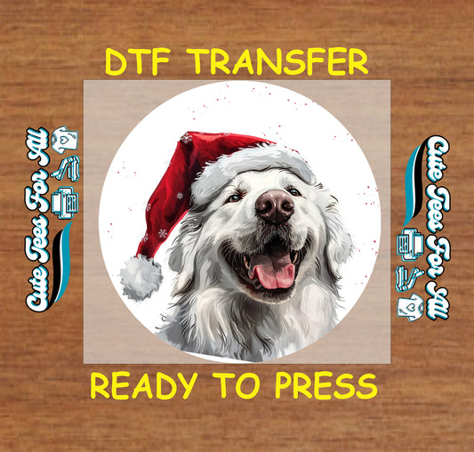 white fluffy dog santa hat christmas ready to press dtf iron on heat transfer for diy shirts