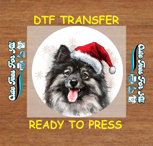 fluffy black gray dog santa hat christmas ready to press dtf iron on heat transfer for diy shirts