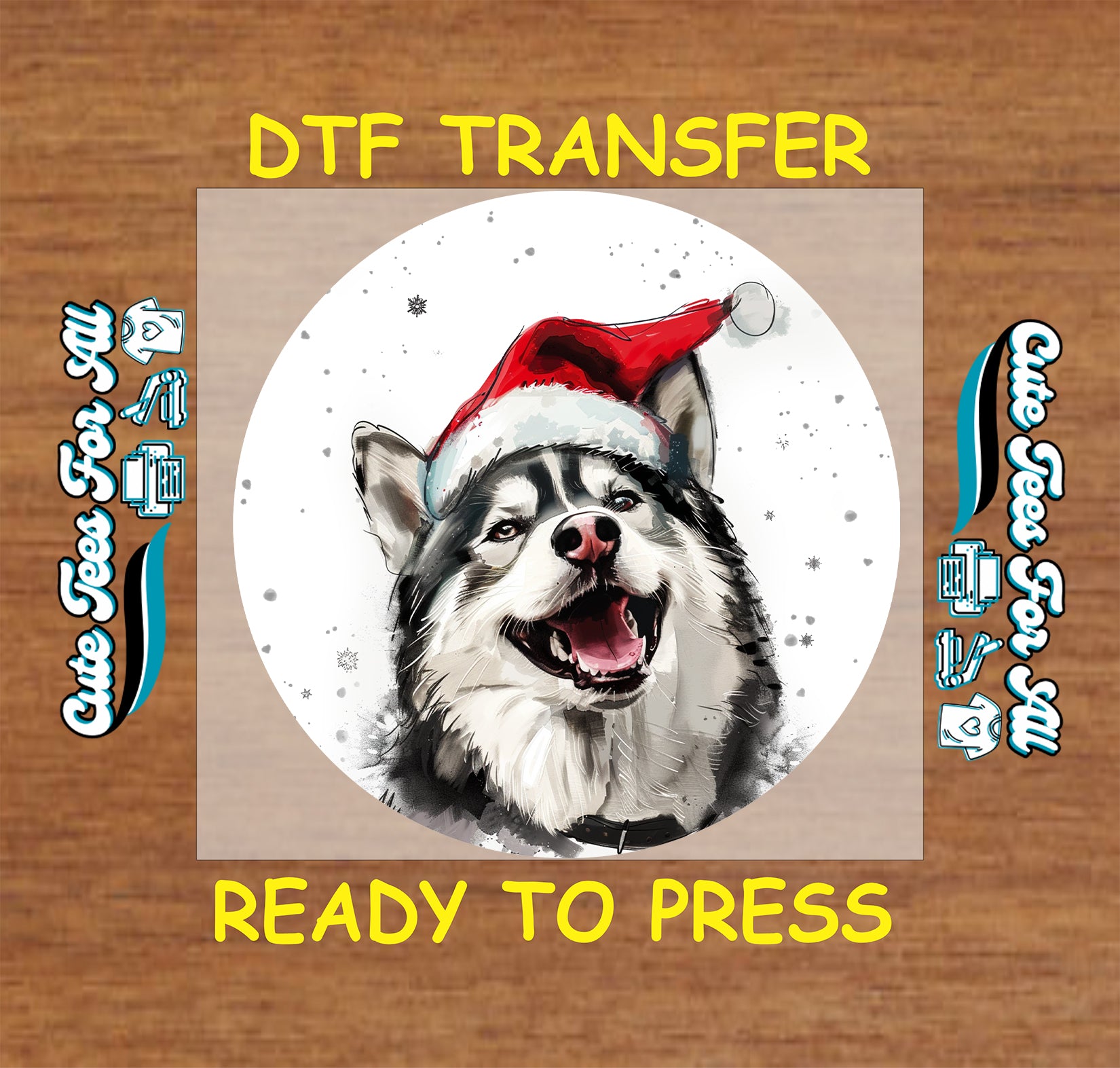 husky dog santa hat christmas ready to press dtf iron on heat transfer for diy shirts