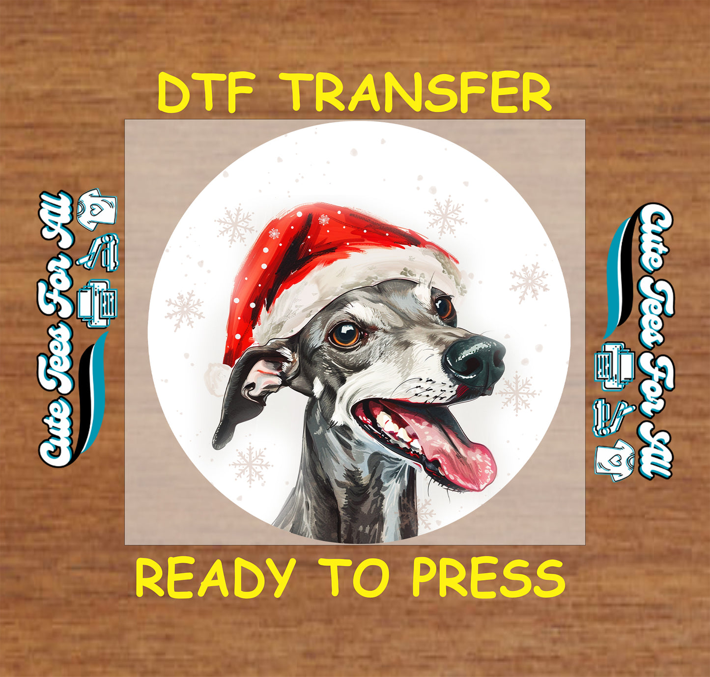 gray whippet dog santa hat christmas ready to press dtf iron on heat transfer for diy shirts