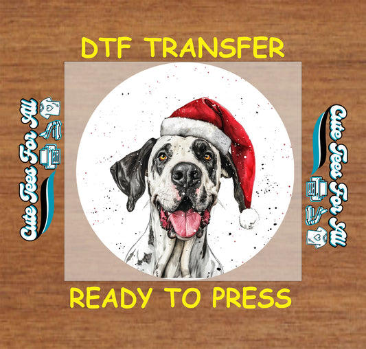harlequin great dane santa hat christmas ready to press dtf iron on heat transfer for diy shirts