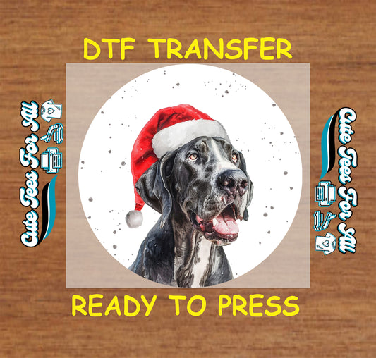 great dane dog santa hat christmas ready to press dtf iron on heat transfer for diy shirts
