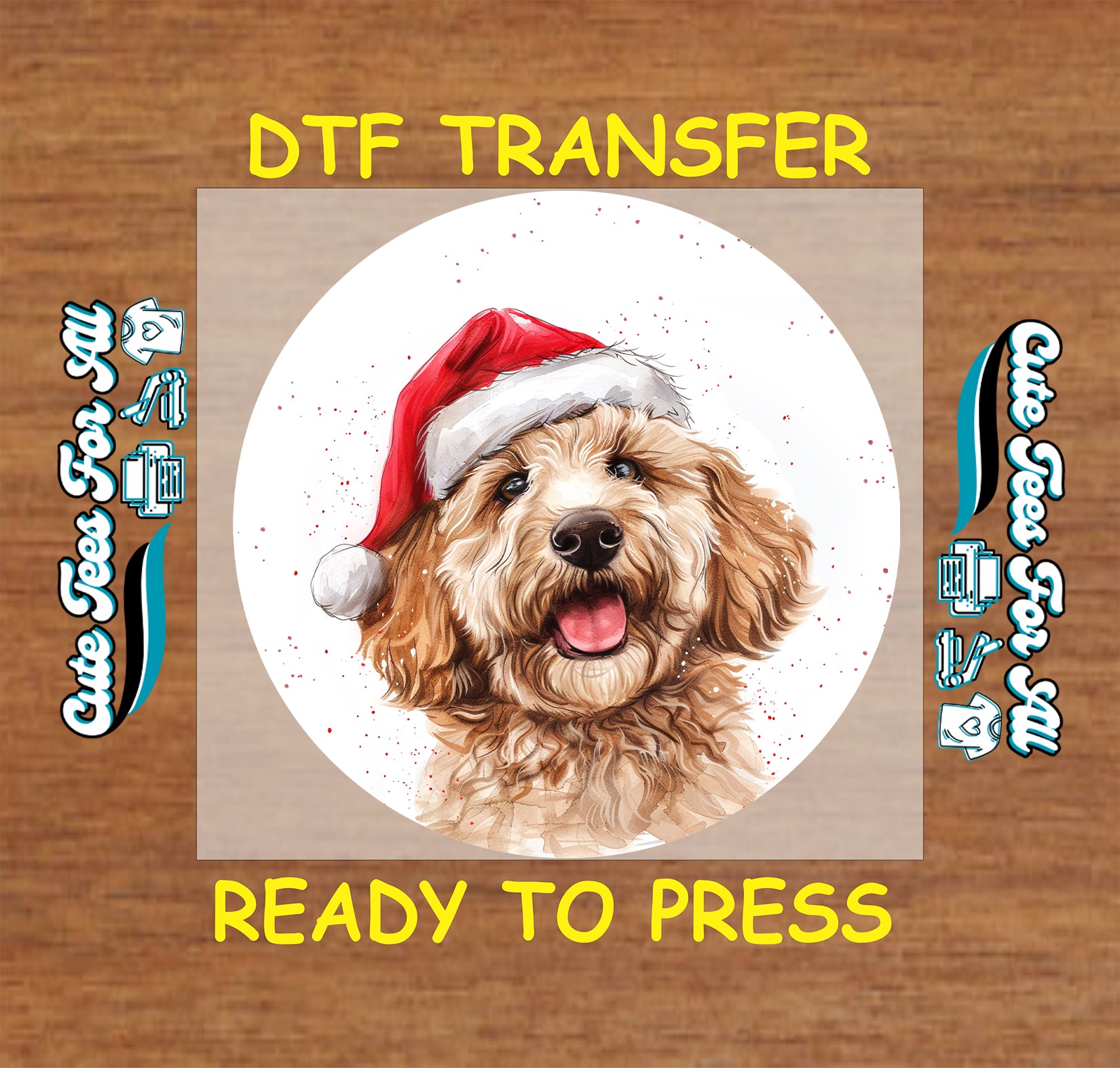 fluffy gold dog santa hat christmas ready to press dtf iron on heat transfer for diy shirts