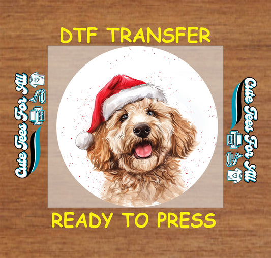 fluffy gold dog santa hat christmas ready to press dtf iron on heat transfer for diy shirts