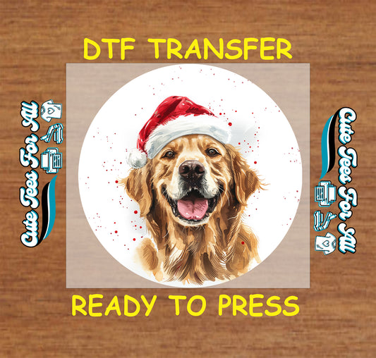 golden dog santa hat christmas ready to press dtf iron on heat transfer for diy shirts