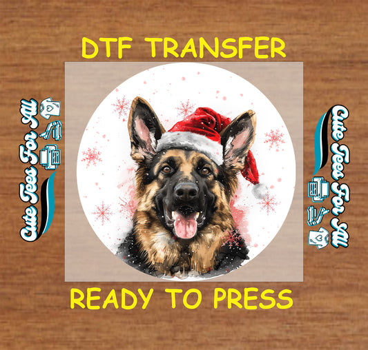 german shepherd dog santa hat christmas ready to press dtf iron on heat transfer for diy shirts