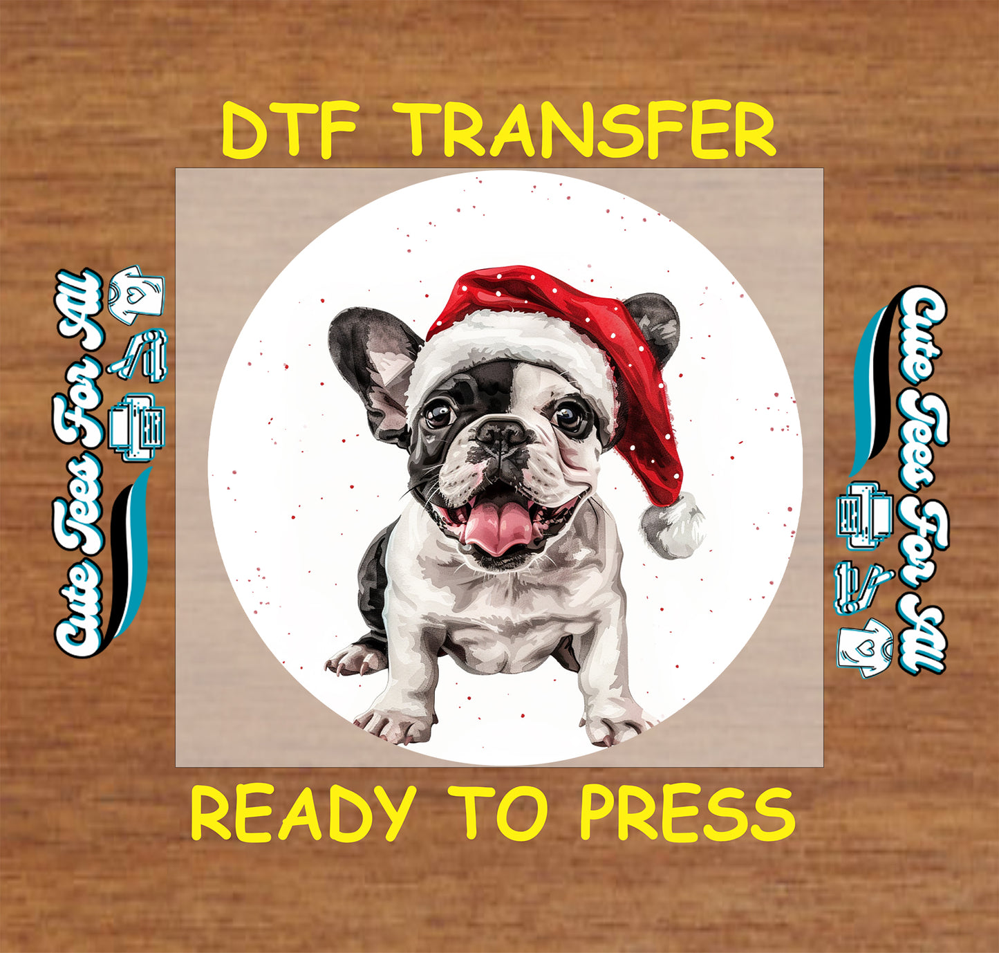 frenchie dog santa hat christmas ready to press dtf iron on heat transfer for diy shirts