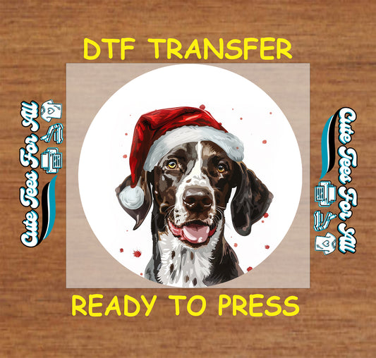 brown white dog santa hat christmas ready to press dtf iron on heat transfer for diy shirts