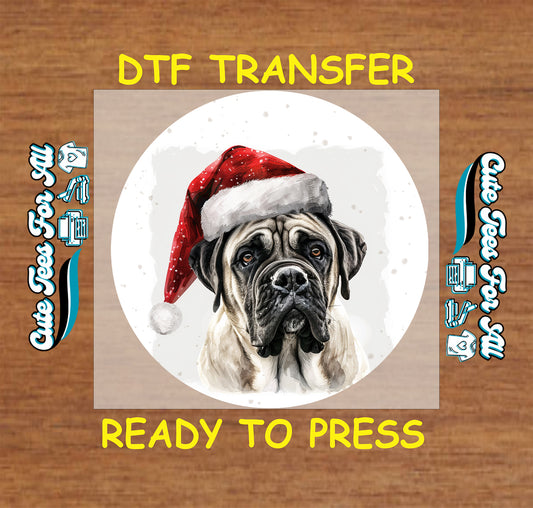 mastiff dog santa hat christmas ready to press dtf iron on heat transfer for diy shirts