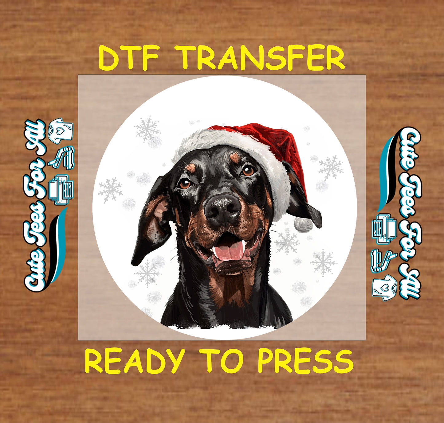 doberman dog santa hat christmas ready to press dtf iron on heat transfer for diy shirts