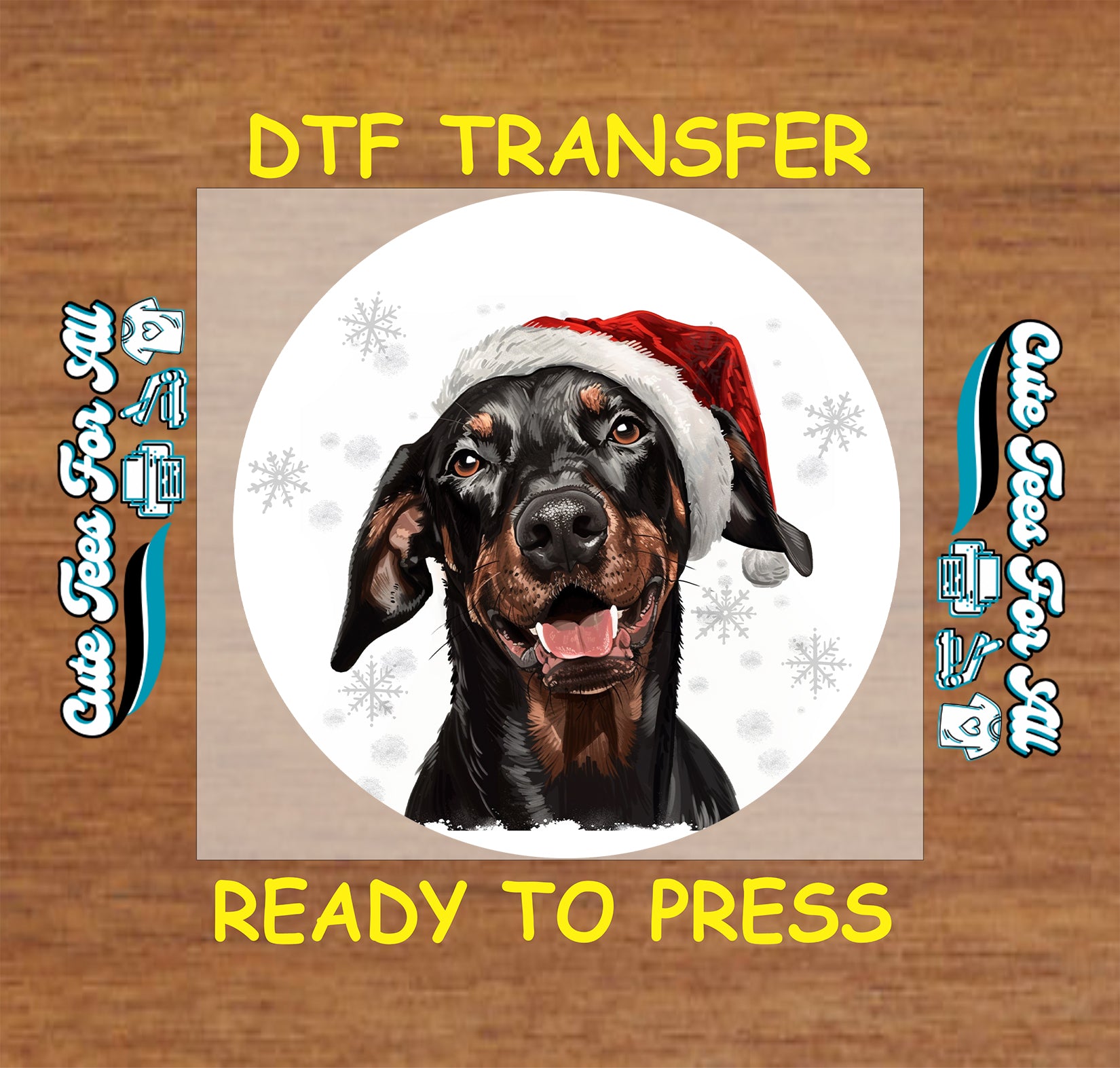 doberman dog santa hat christmas ready to press dtf iron on heat transfer for diy shirts