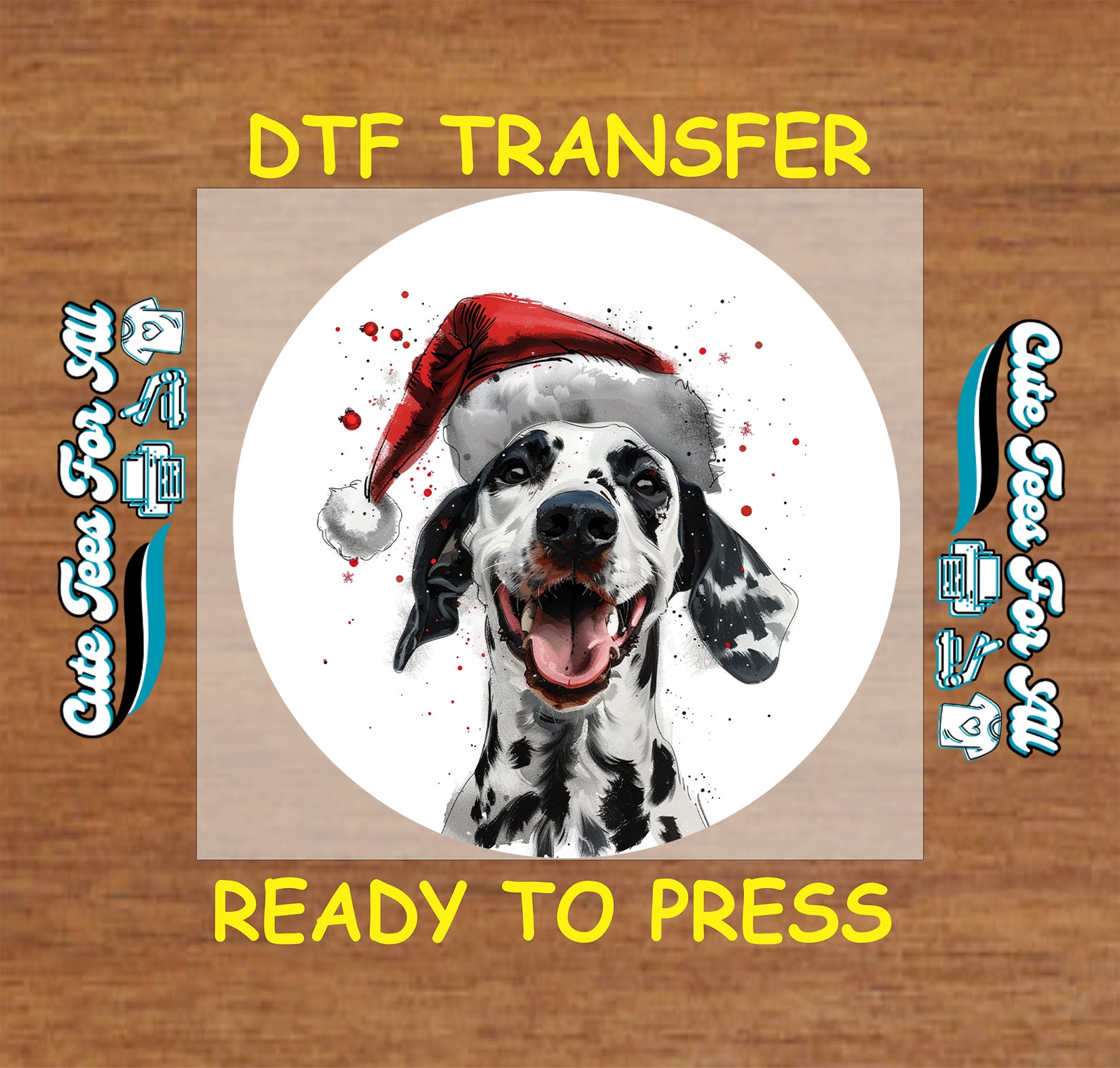christmas dalmatian with santa hat ready to press dtf iron on heat transfer for diy shirts