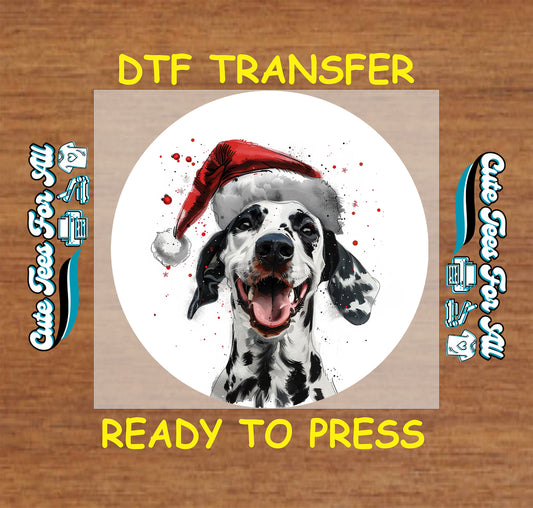 christmas dalmatian with santa hat ready to press dtf iron on heat transfer for diy shirts