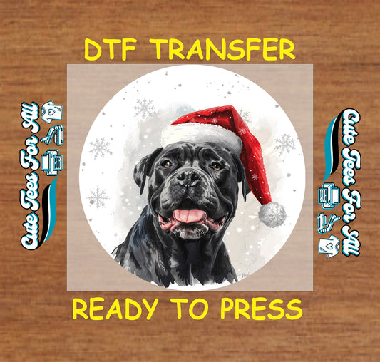 cane corso dog in santa hat round snowflake portrait ready to press dtf iron on heat transfer for diy shirts