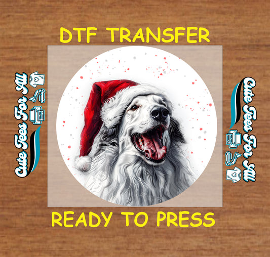 white setter dog in santa hat round snowfall portrait ready to press dtf iron on heat transfer for diy shirts