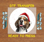 Christmas Beagle Santa Hat DTF Transfer – Round Snowfall Portrait Ready to Press Iron On Heat Transfer for DIY Shirts 12097