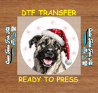 Christmas Shepherd Mix Santa Hat DTF Transfer – Round Snowflake Portrait Ready to Press Iron On Heat Transfer for DIY Shirts 12105