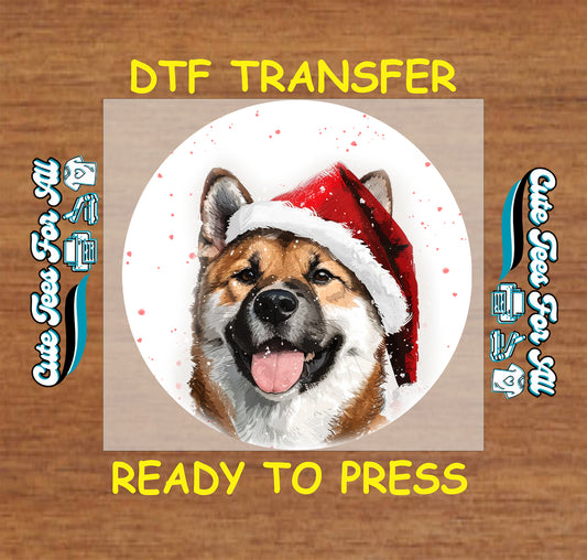Christmas dog in Santa hat ready to press dtf iron on heat transfer for DIY Christmas shirts