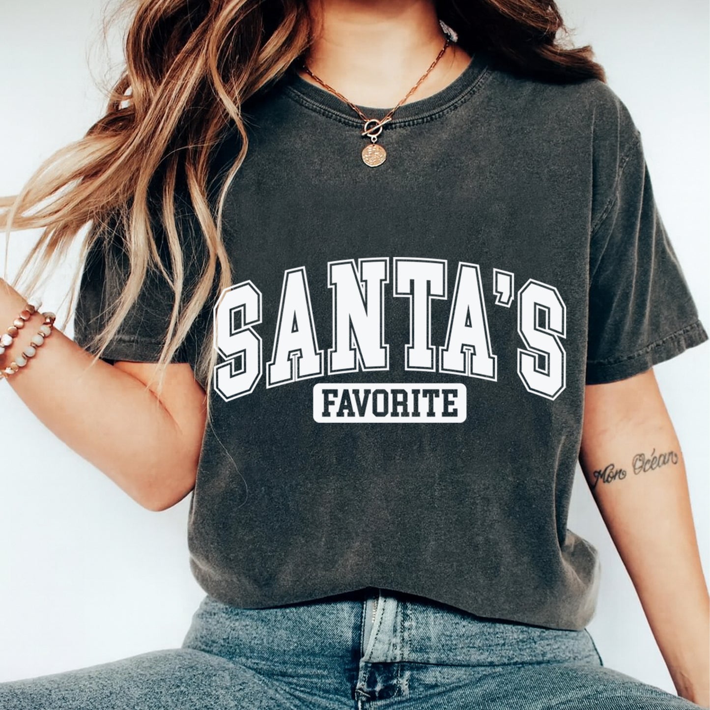 Christmas Santa’s Favorite Text DTF Transfer – Ready to Press Iron On Heat Transfer for DIY Christmas Shirts 12113