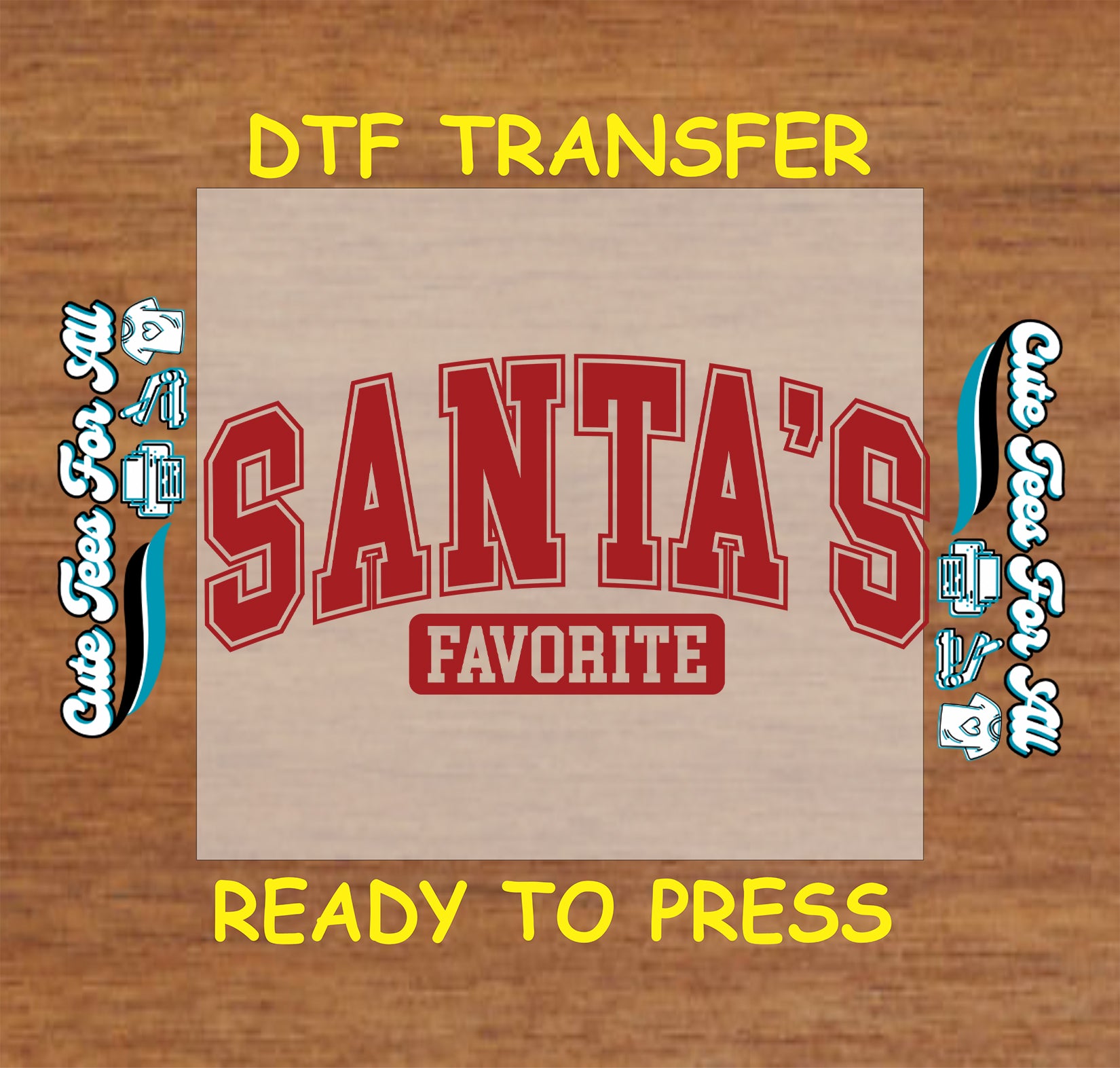 santas favorite red text christmas ready to press dtf iron on heat transfer for diy christmas shirts