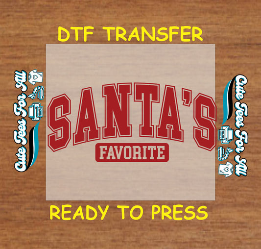 santas favorite red text christmas ready to press dtf iron on heat transfer for diy christmas shirts