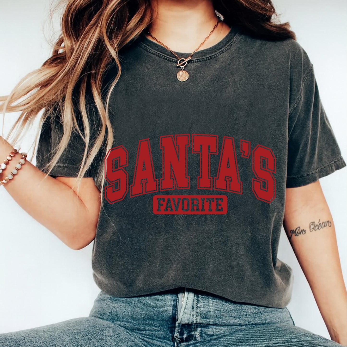 Christmas Santa’s Favorite Text DTF Transfer – Ready to Press Iron On Heat Transfer for DIY Christmas Shirts 12114
