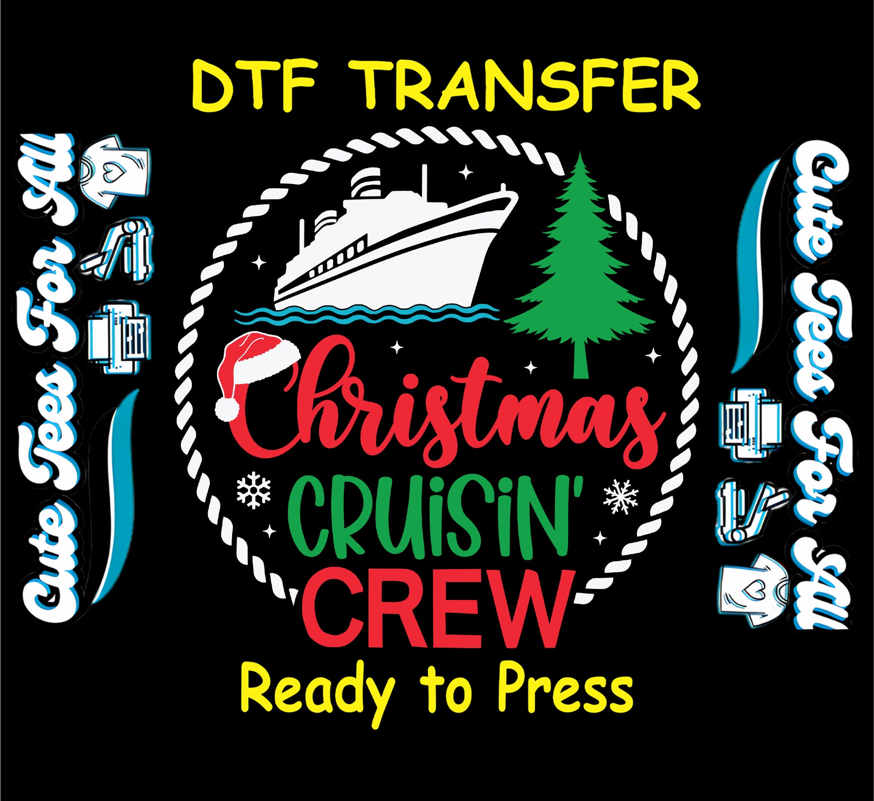 christmas cruisin crew cruise ship ready to press dtf iron on heat transfer for diy christmas shirts