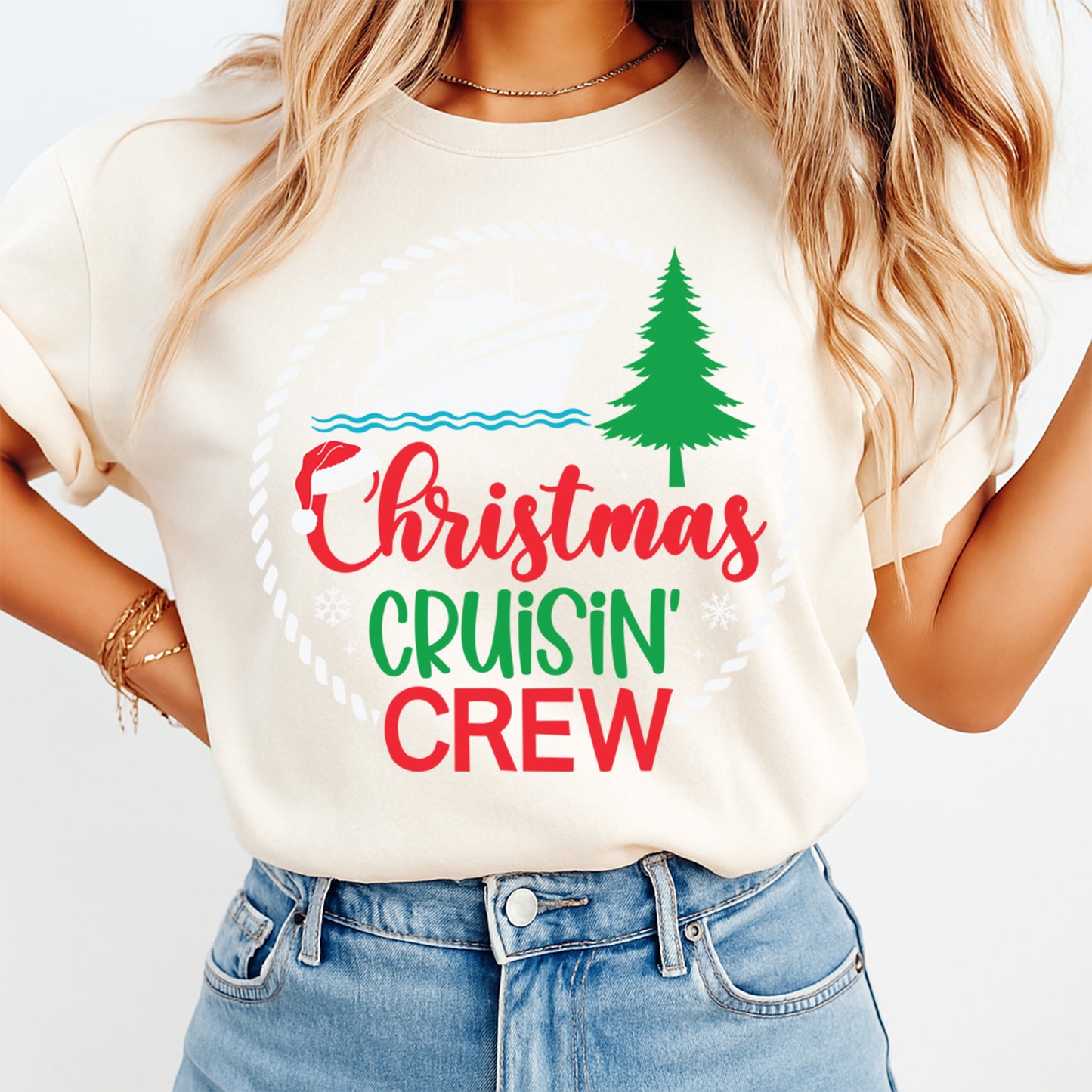 Christmas Cruisin’ Crew Cruise Ship DTF Transfer – Ready to Press Iron On Heat Transfer for DIY Christmas Shirts 12115