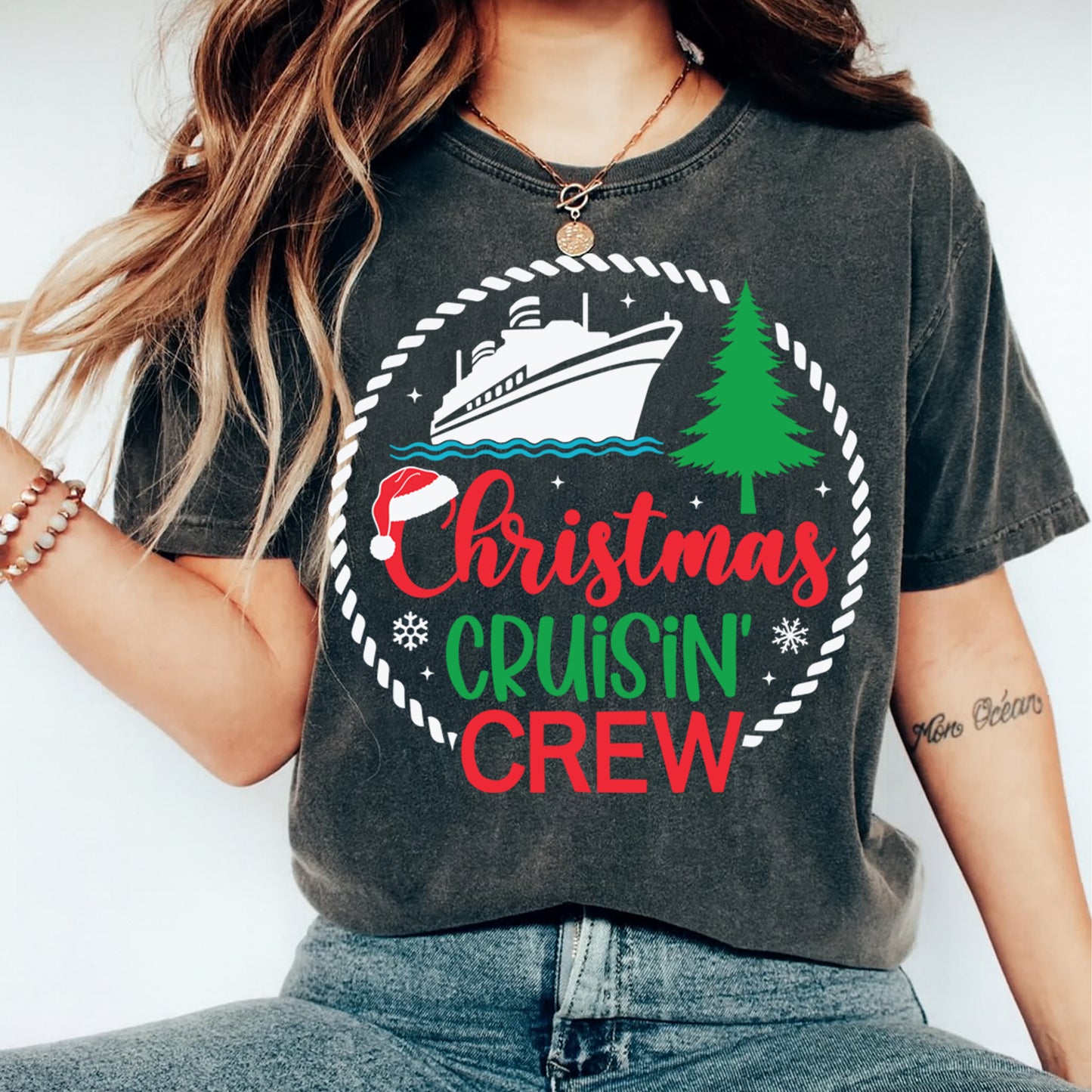 Christmas Cruisin’ Crew Cruise Ship DTF Transfer – Ready to Press Iron On Heat Transfer for DIY Christmas Shirts 12115
