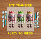 Christmas Nutcracker Trio DTF Transfer – Crochet Texture Holiday Iron On Heat Transfer for DIY Christmas Shirts 12144