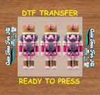 Christmas Pink Nutcracker Trio DTF Transfer – Crochet Texture Holiday Iron On Heat Transfer for DIY Christmas Shirts 12148