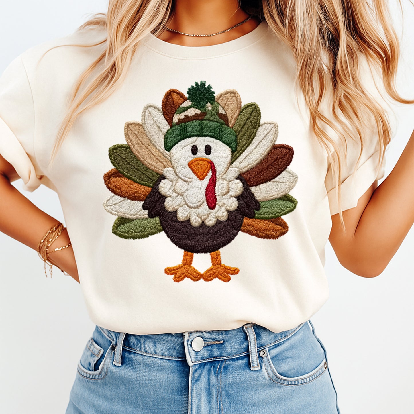Thanksgiving Turkey DTF Transfer – Crochet Texture Fall Iron On Heat Transfer for DIY Fall Shirts 12149
