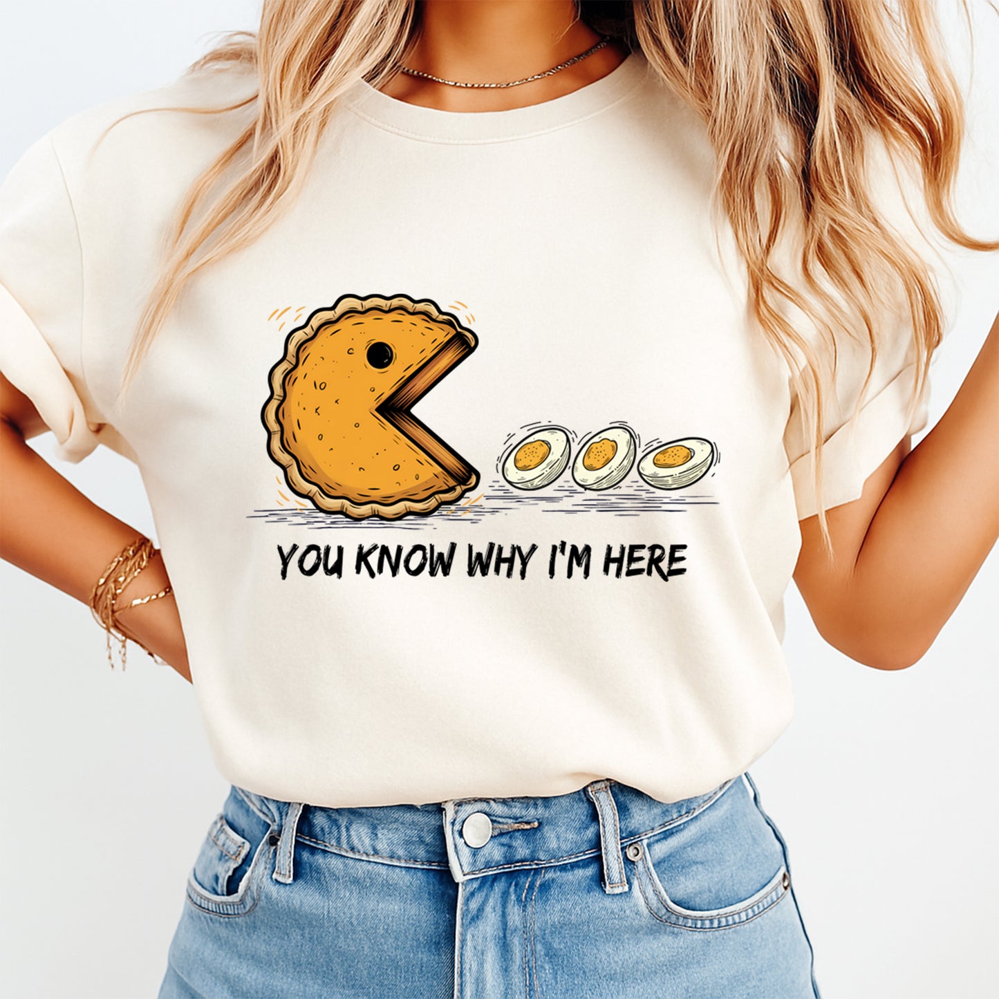 Thanksgiving Pie & Eggs Funny Food DTF Transfer – Ready to Press Iron On Heat Transfer for DIY Thanksgiving Shirts 12153