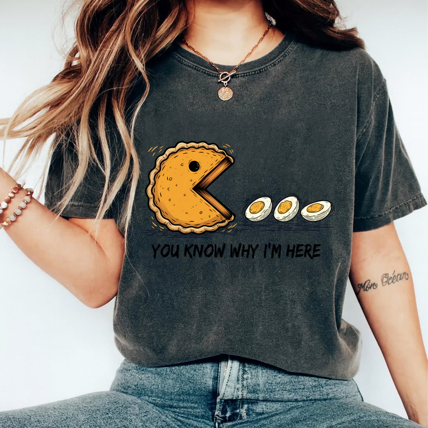 Thanksgiving Pie & Eggs Funny Food DTF Transfer – Ready to Press Iron On Heat Transfer for DIY Thanksgiving Shirts 12153