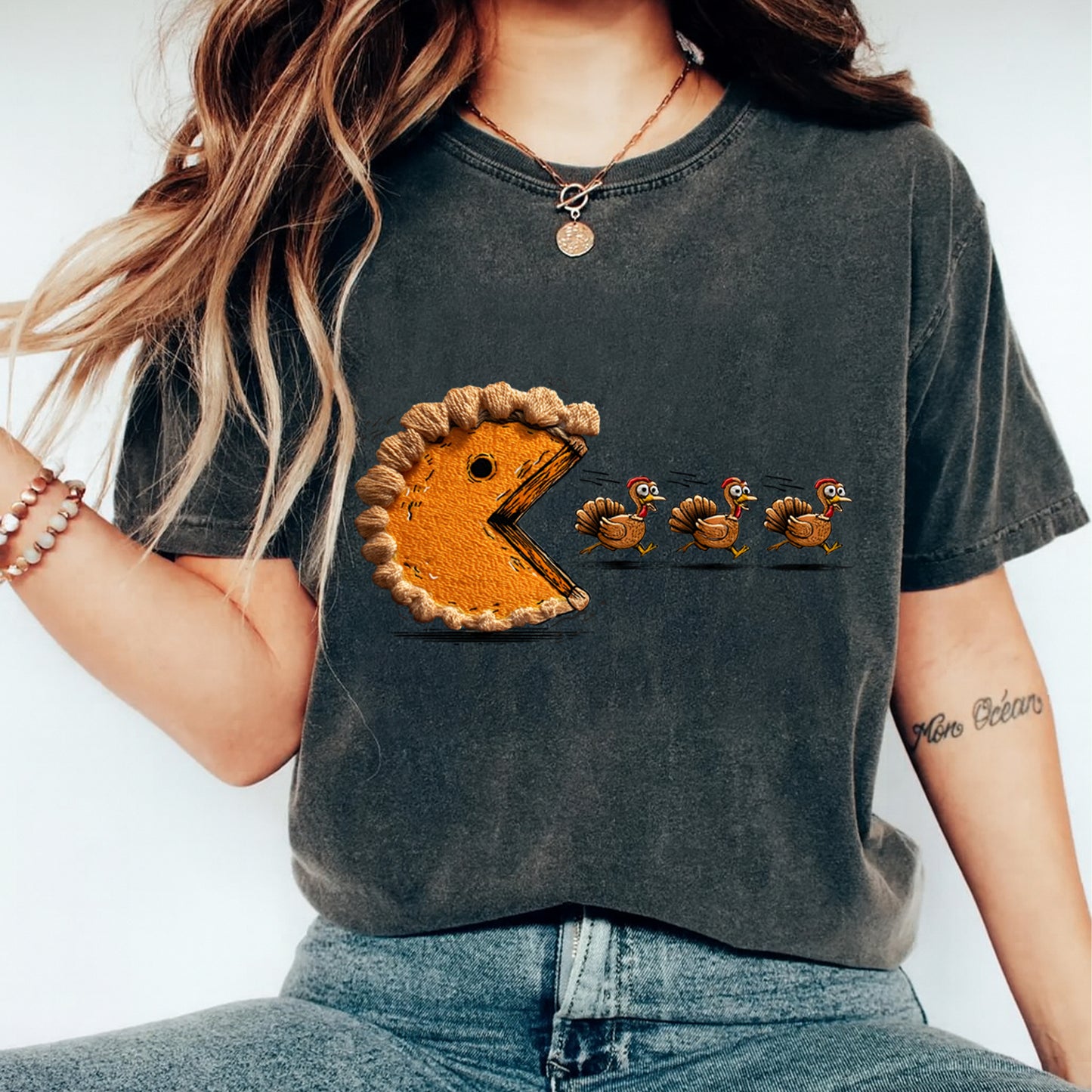 Thanksgiving Turkeys & Pumpkin Pie Chase DTF Transfer – Ready to Press Iron On Heat Transfer for DIY Thanksgiving Shirts 12155