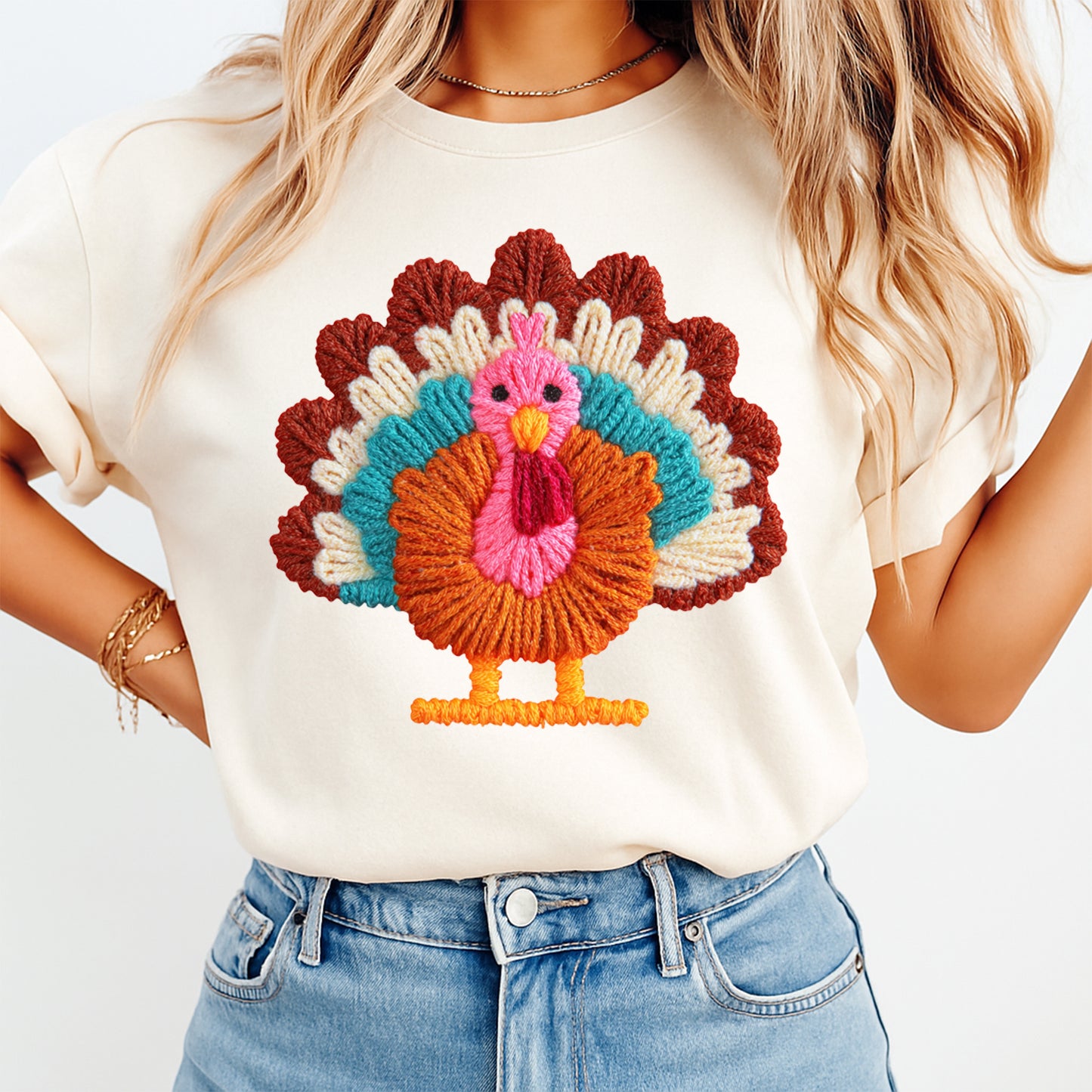 Thanksgiving Yarn Crochet Turkey DTF Transfer – Ready to Press Iron On Heat Transfer for DIY Thanksgiving Shirts 12156