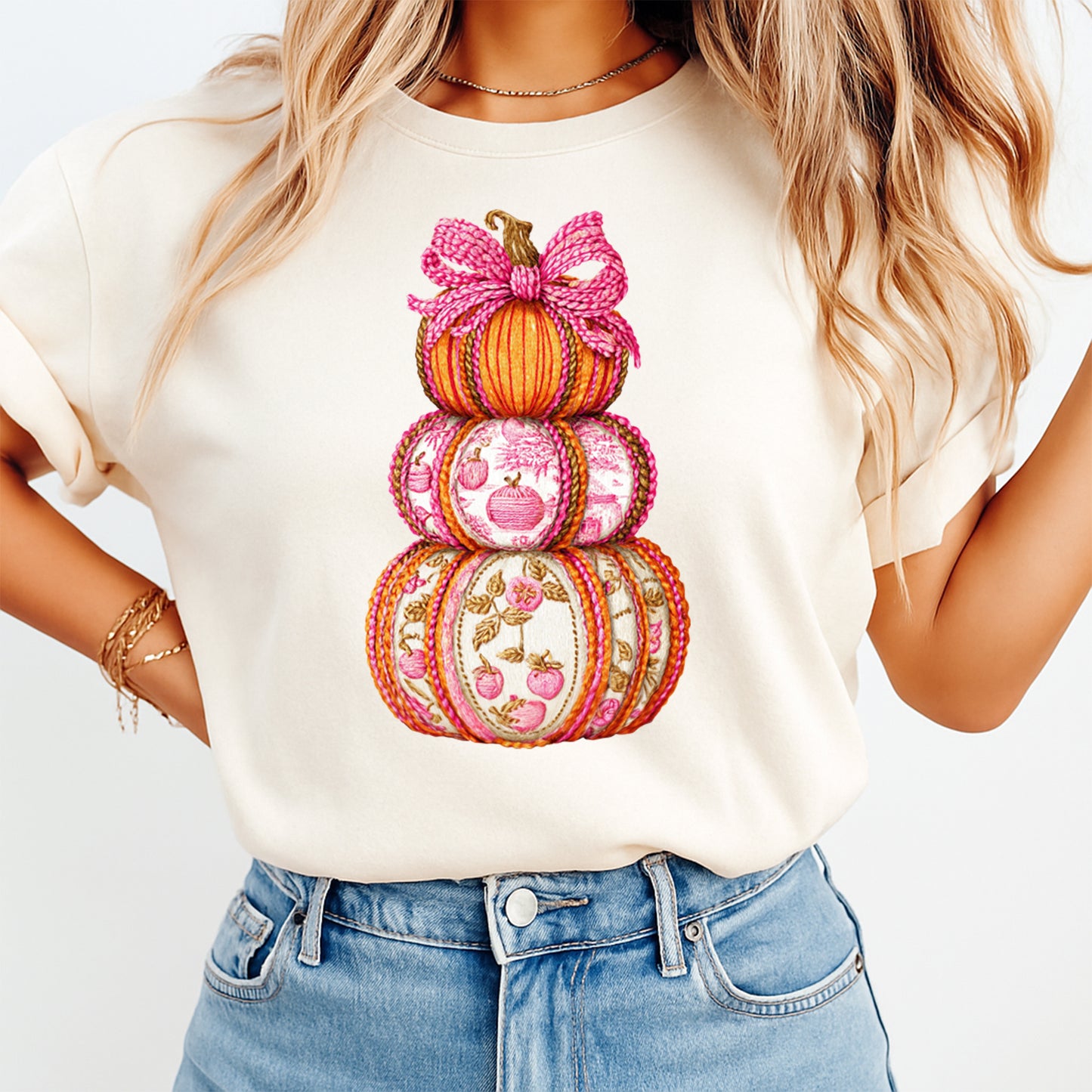Fall Pumpkin Stack Yarn Bow DTF Transfer – Ready to Press Iron On Heat Transfer for DIY Fall Shirts 12160