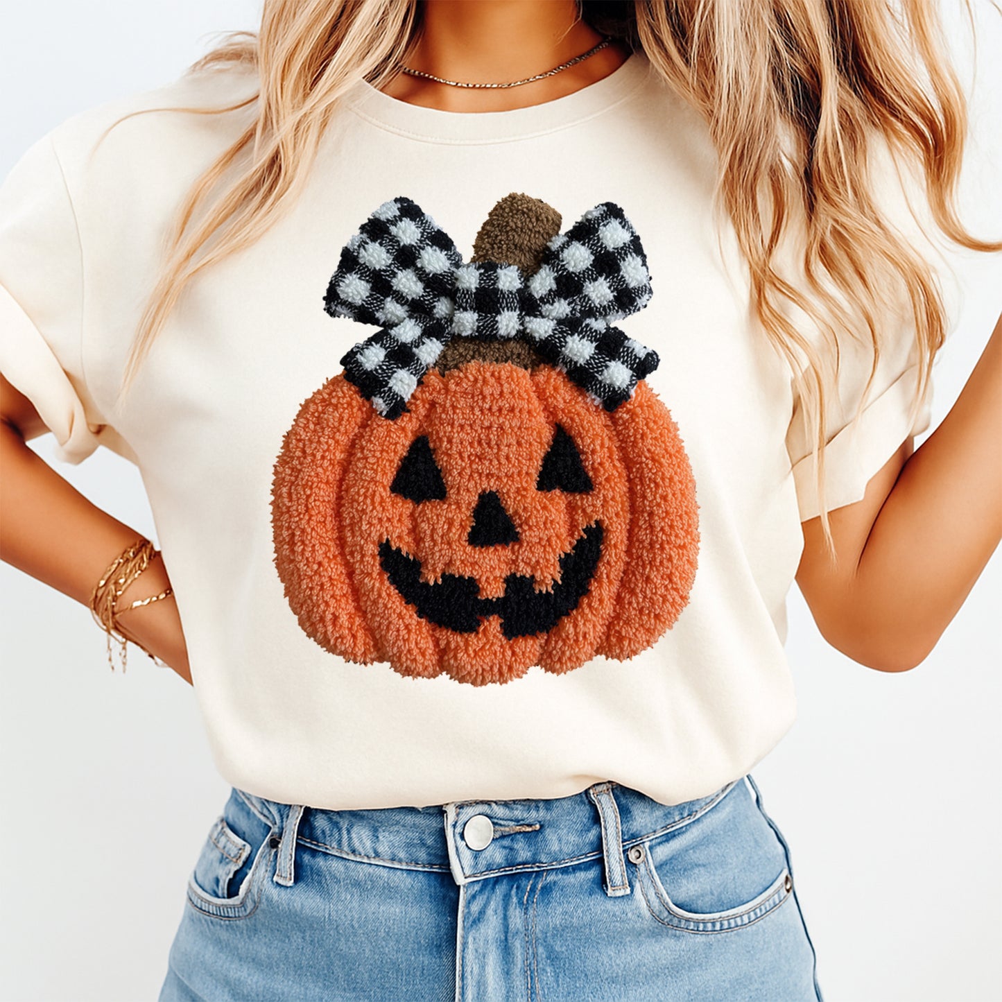 Halloween Pumpkin Bow DTF Transfer – Ready to Press Iron On Heat Transfer for DIY Halloween Shirts 12163