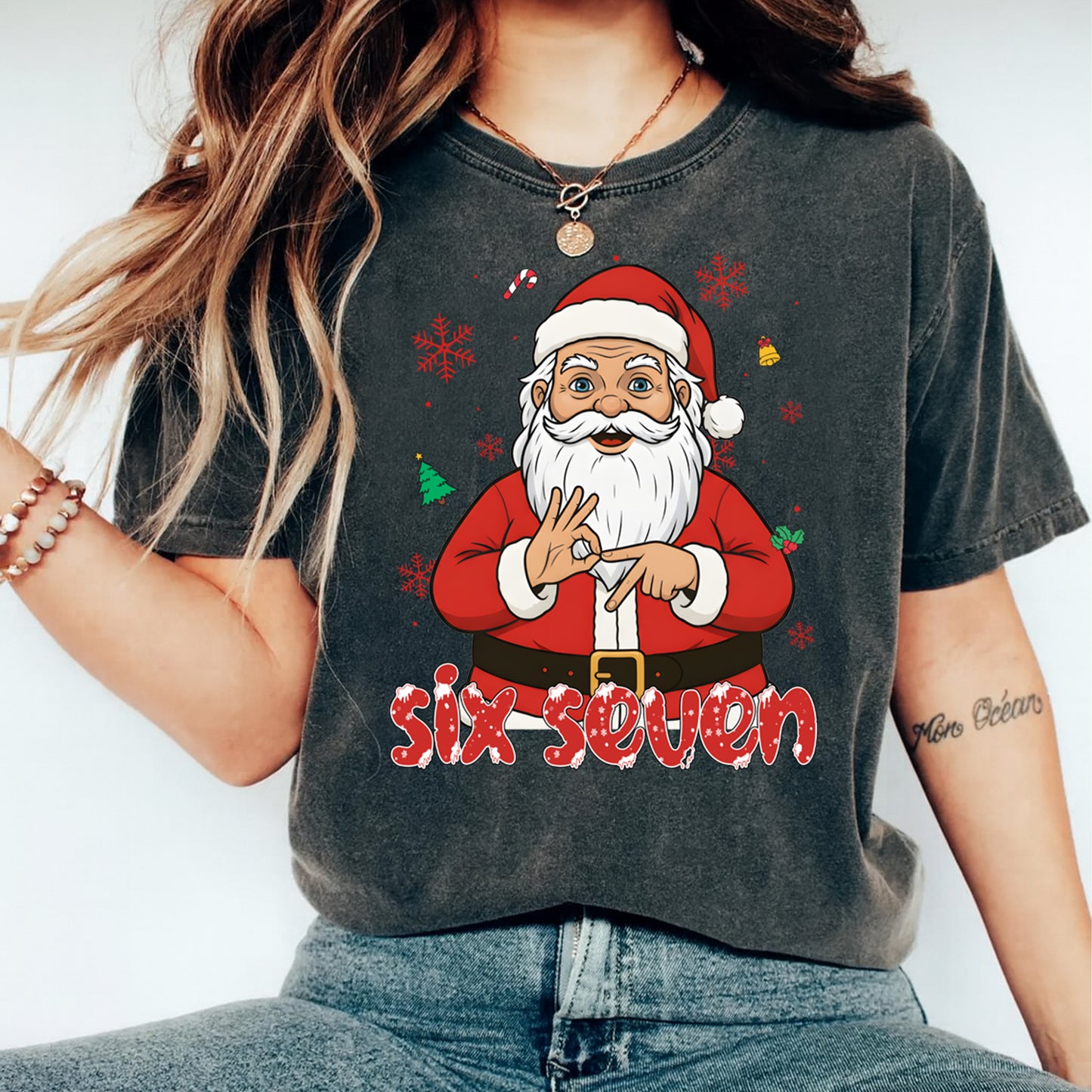 Christmas Santa Six Seven DTF Transfer – Ready to Press Iron On Heat Transfer for DIY Christmas Shirts 12164