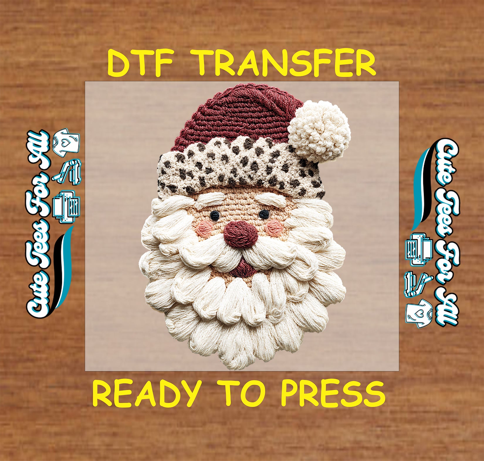 Christmas Santa yarn crochet style ready to press dtf iron on heat transfer for DIY Christmas shirts